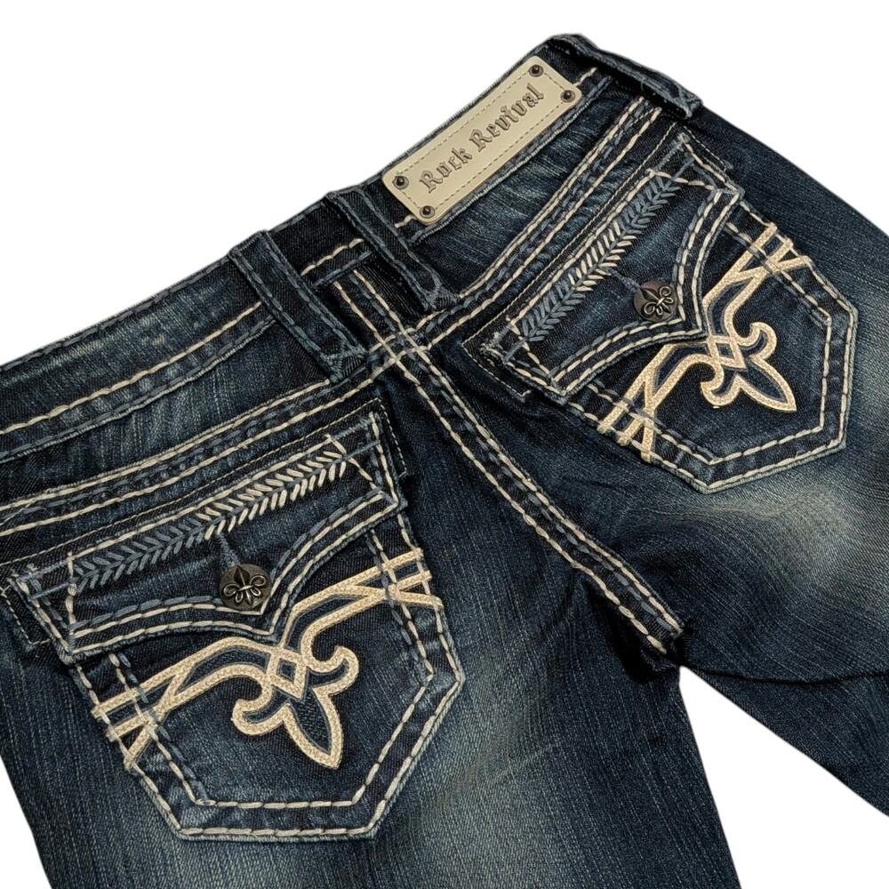 ROCK REVIVAL Ana Capri Jeans Women's 26 Denim Cropped Dark Wash Blue Stitch New